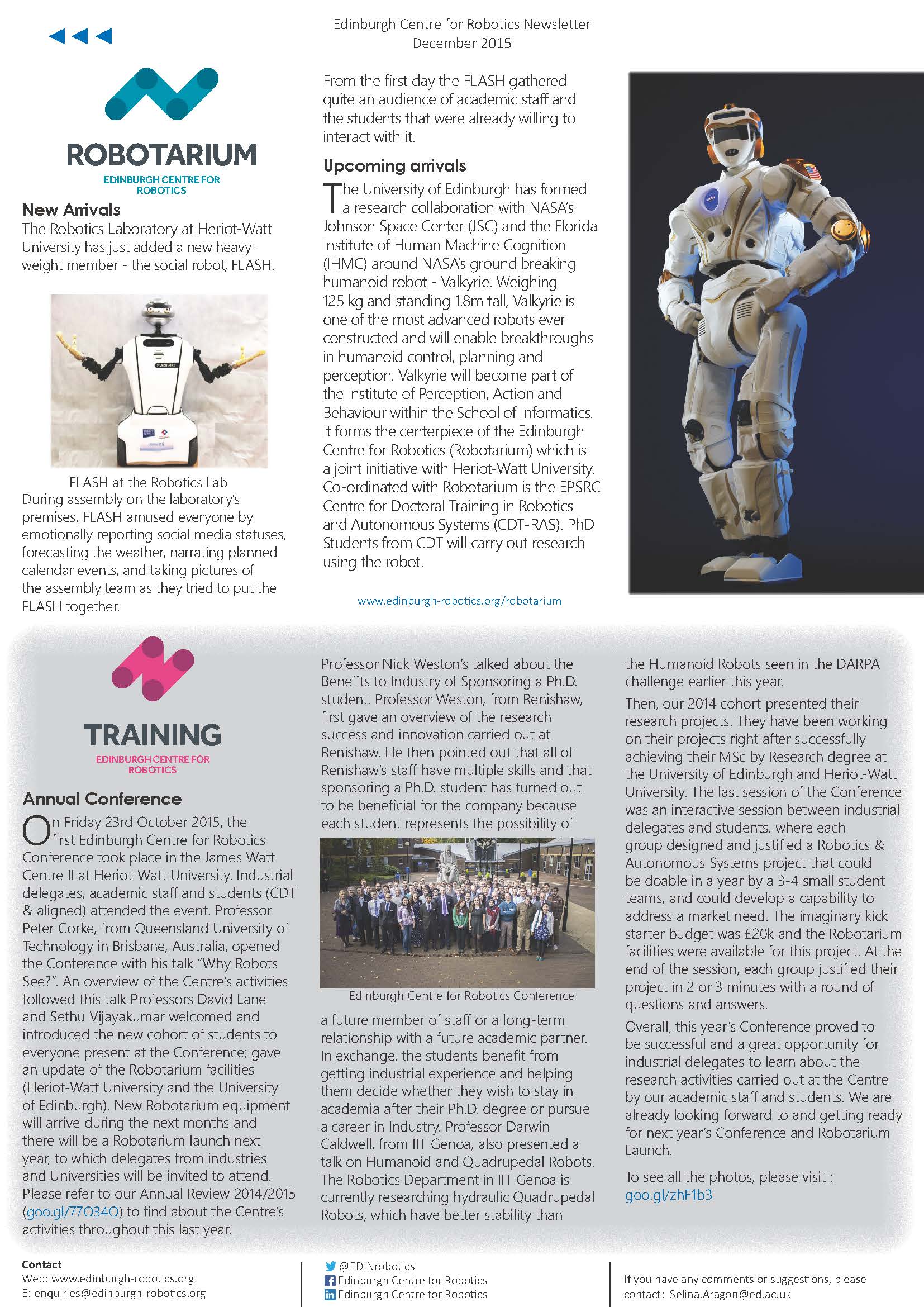 ECR Newsletter - December 2015 Issue | Edinburgh Centre for Robotics